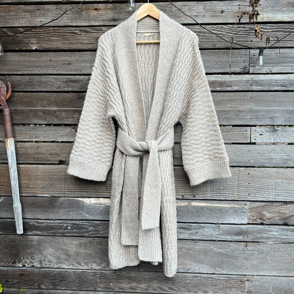 Matta - Kimono Sweater Coat in Baby Alpaca, Heather Oatmeal Color - Size M/L - Picture 3 of 10